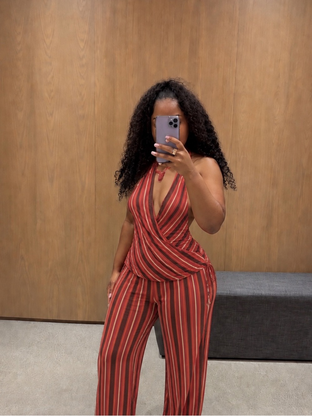 Zara Rust and Cream Striped Halter Top